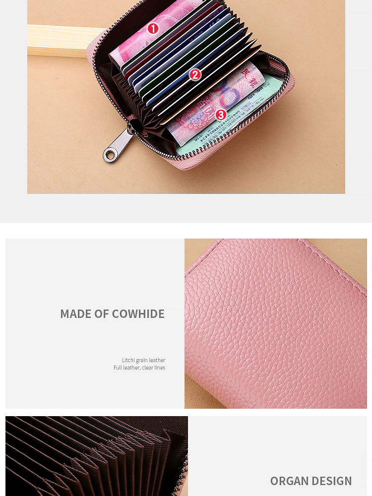 Rfid PU Leather Multi-position Credit Card Holder for Men's and Women's Zipper Wallet