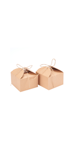 Square Brown Kraft Boxes Heavy Duty Paper Gift Box With Clear Windows 3.3x3.3x1.2 For Party Favor Treats, Bakery