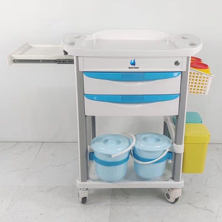4 Drawers ABS Emergency Medical Trolley With Defibrillator Shelf Oxygen Tank Holder