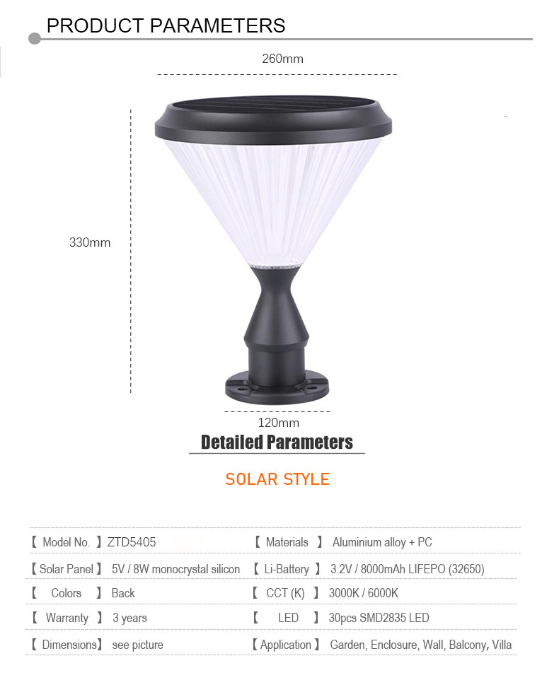 Outdoor Post Solar Column Pillar Light Power Led 4.5W Aluminium Alloy