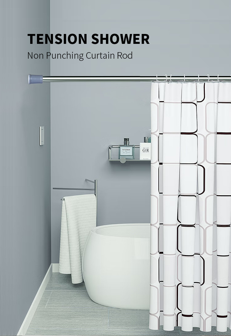 No Drill Extendable Curtain Pole Stainless Steel Shower Curtain Rod