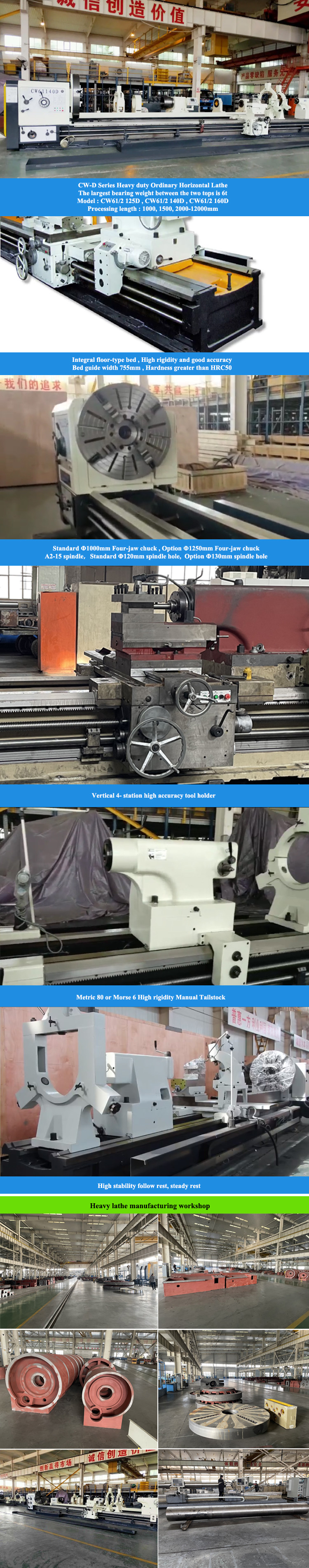 Heavy-duty Lathes Machine CW61140D 12m Lathe Maximum Load Capacity 6T Metal Large Floor Lathes