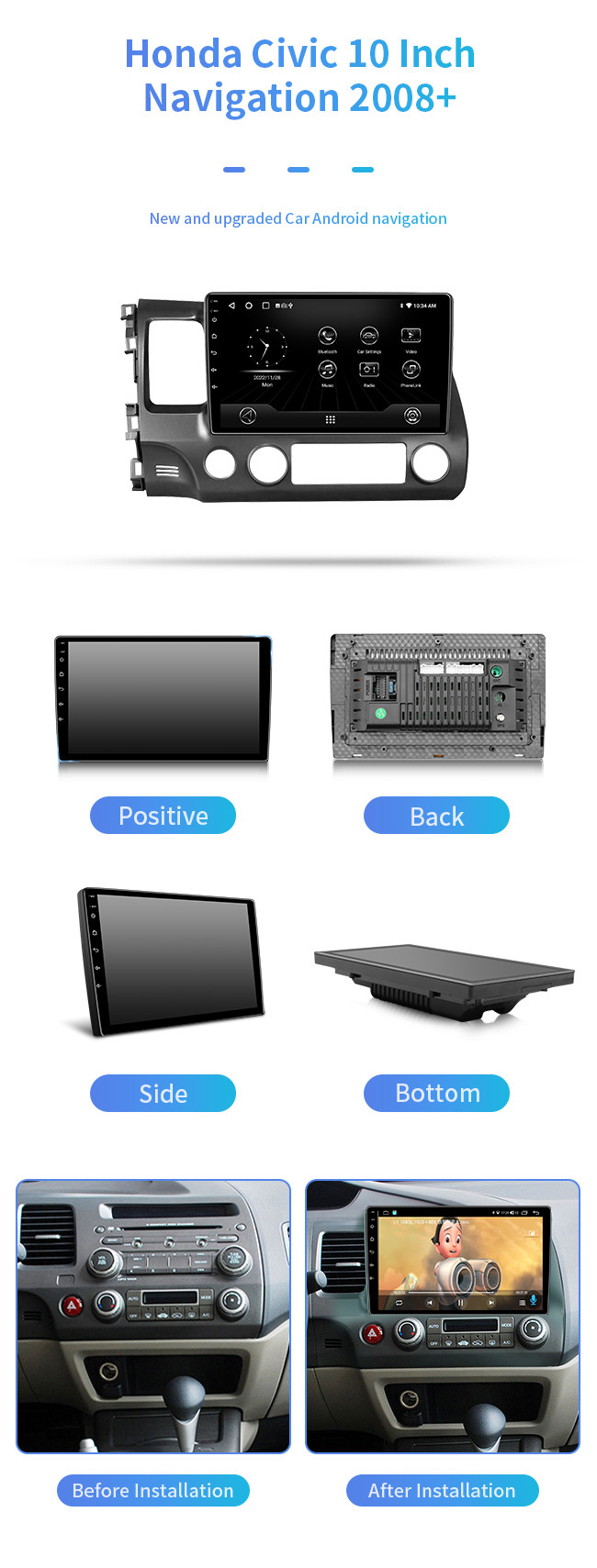 4-Core For Honda Civic 2008+ Wifi 4G Google Maps GPS Bluetooth Car Navigation