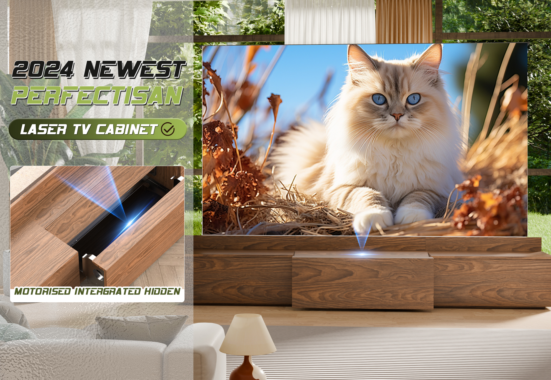 Motorized Laser TV Cabinet Modern Living Room UST Smart TV Cabinet UST Projector Cabinets Intelligent