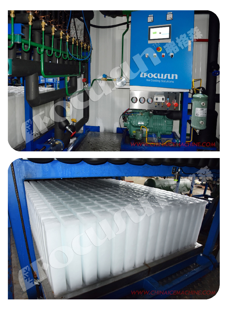 All-in-One Container Focusun 5 Tons/Day Air-Cooling Direct Cooling Block Ice Machine