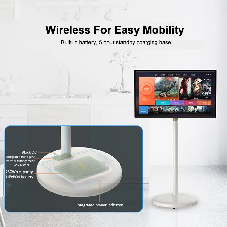 21.5/24/27/32 Inch Smart Touch Screen Wireless Android with 5 or 9H Battery Moveable Stand