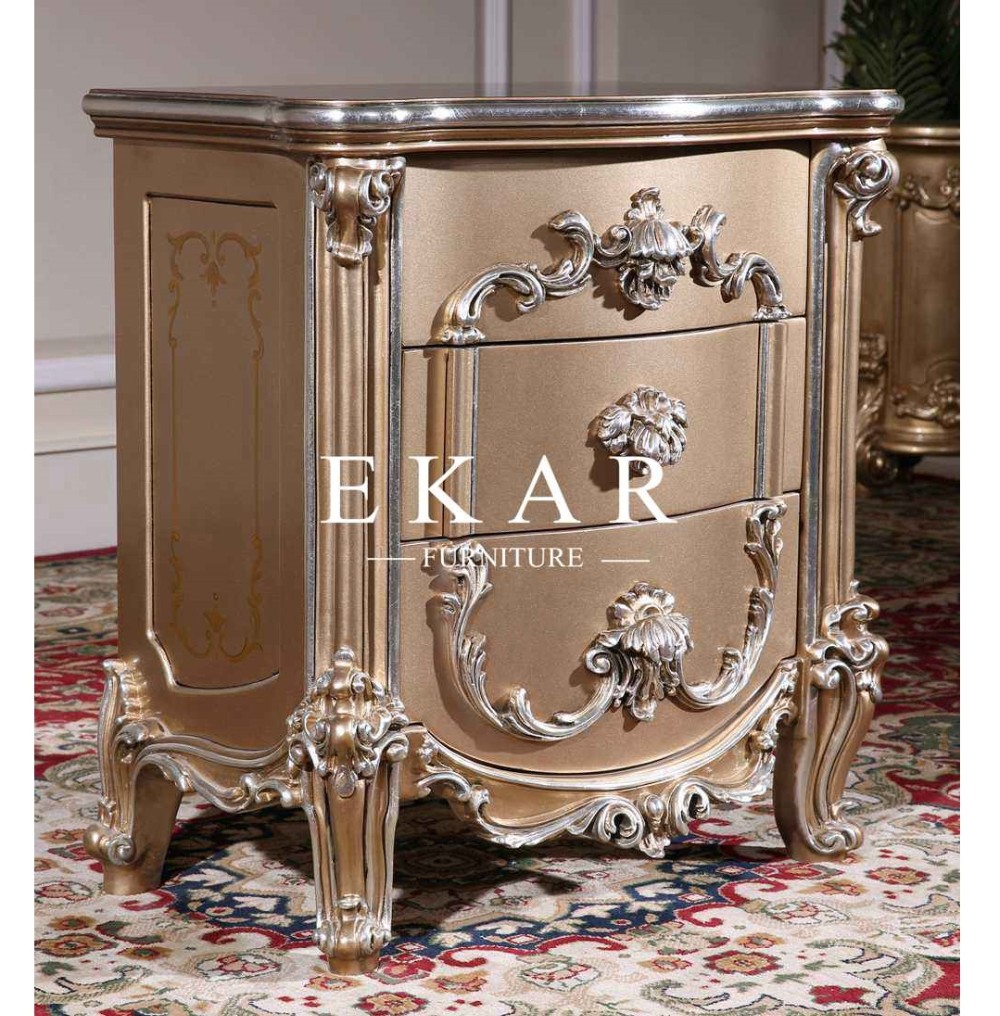 Master bedroom furniture Antique Bedside Table Design Luxury Carved Wood Nightstand With Drawer