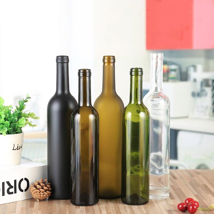 Customized Custom Make Green Brown Clear Frosted Empty Burgundy Glass Wine Bottle 187ml
