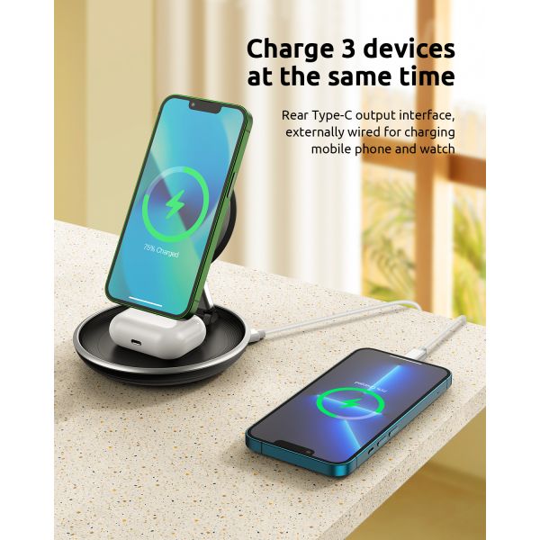 Magnetic 3 In 1 Wireless Charging Station 118*118*27.8mm With Qi Function