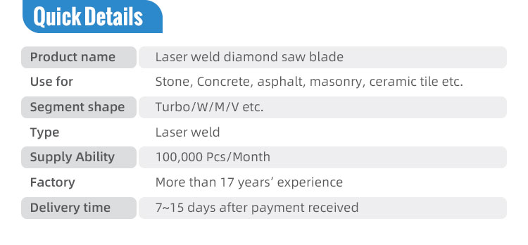 7/8IN Arbor Size 14" Laser Welded Diamond Circular Saw Blade For Stone Concrete Cutting