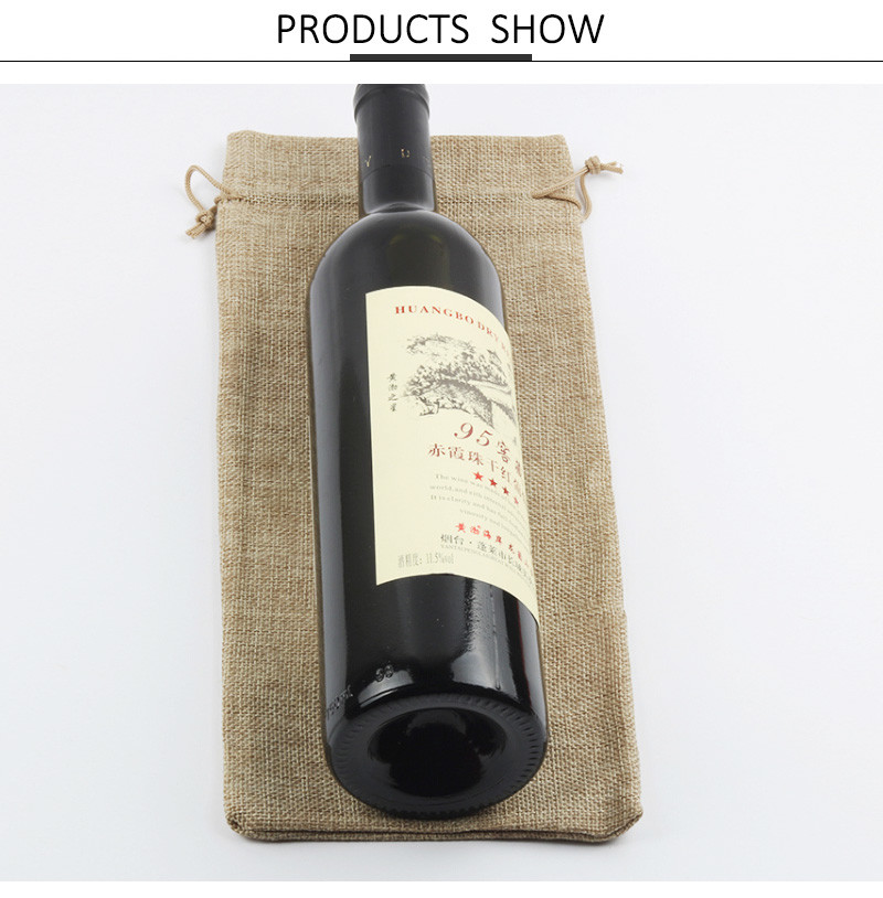 Cotton Pure Color Blank Drawstring Portable Wine Bottle Sleeve