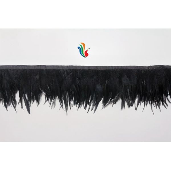 Dyed Pattern Black Satin Hackle Feather Fringe Trim for Party Decoration 4-6inch