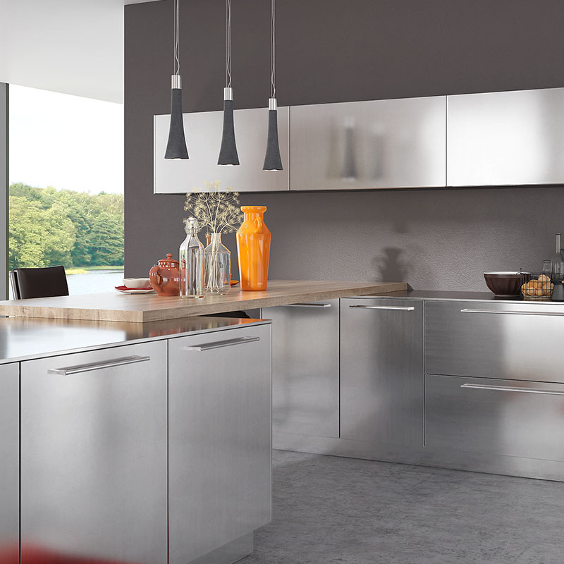 Simple Modern Stainless Steel Kitchen Cabinet Islands Style 2D 3D Drawing