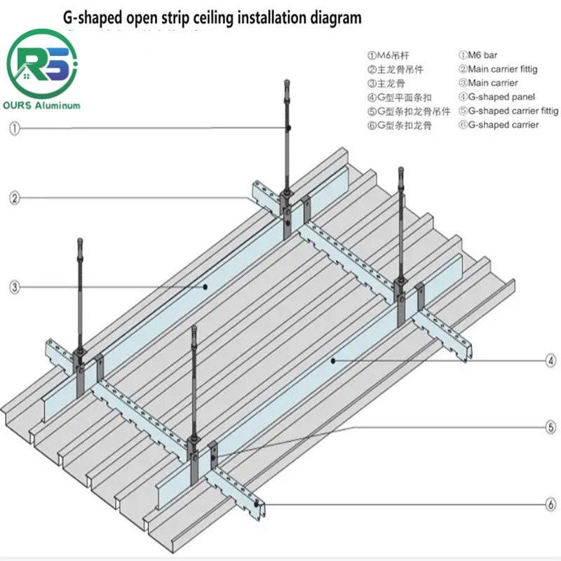 Suspended Beveled Aluminum Strip Ceiling Rectangle Strip Metal Ceiling Panel