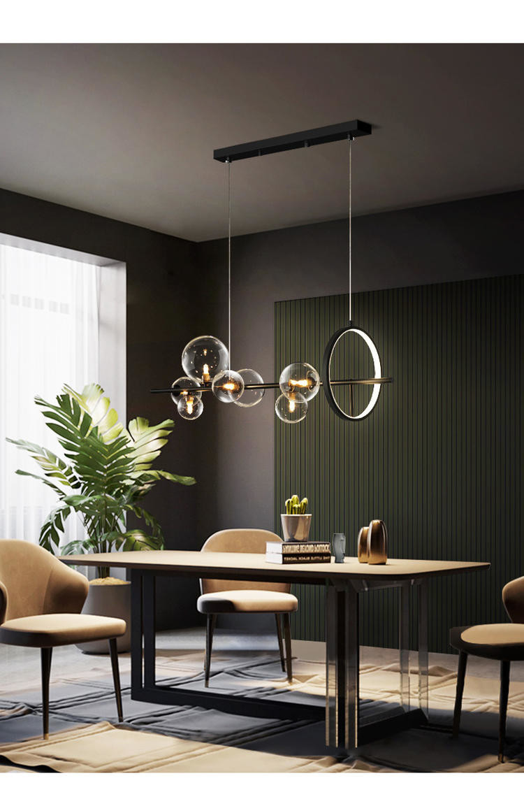 Linear G9 Modern Pendant Light For Dinning Room Kitchen Clear Glass Black Metal