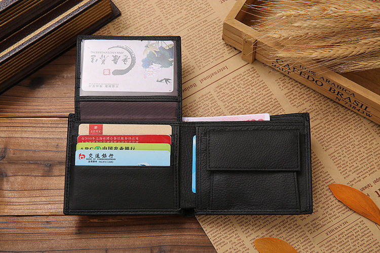 Men's Short Credit Card Holder Coin Purse Three Fold Zipper Pu Palmprint Leather Wallet