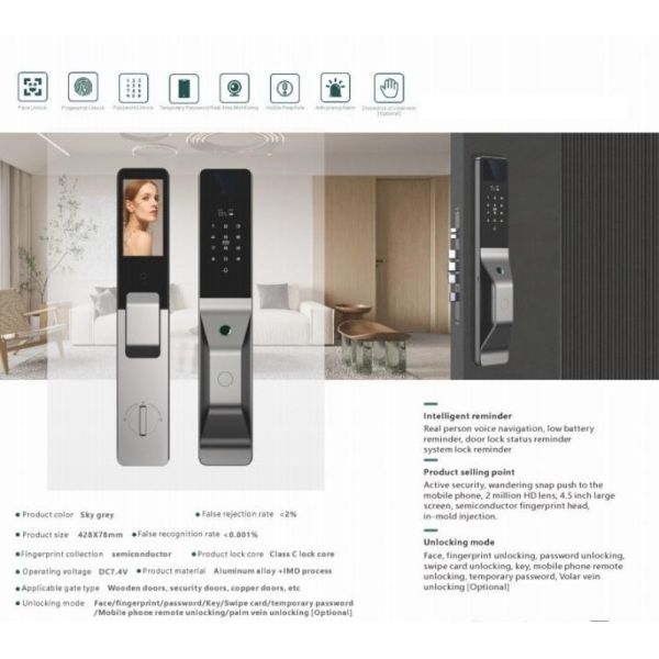 Slim Smart Mortise Lock Hook Waterproof Keyless fit Thickness Aluminum Door Lock