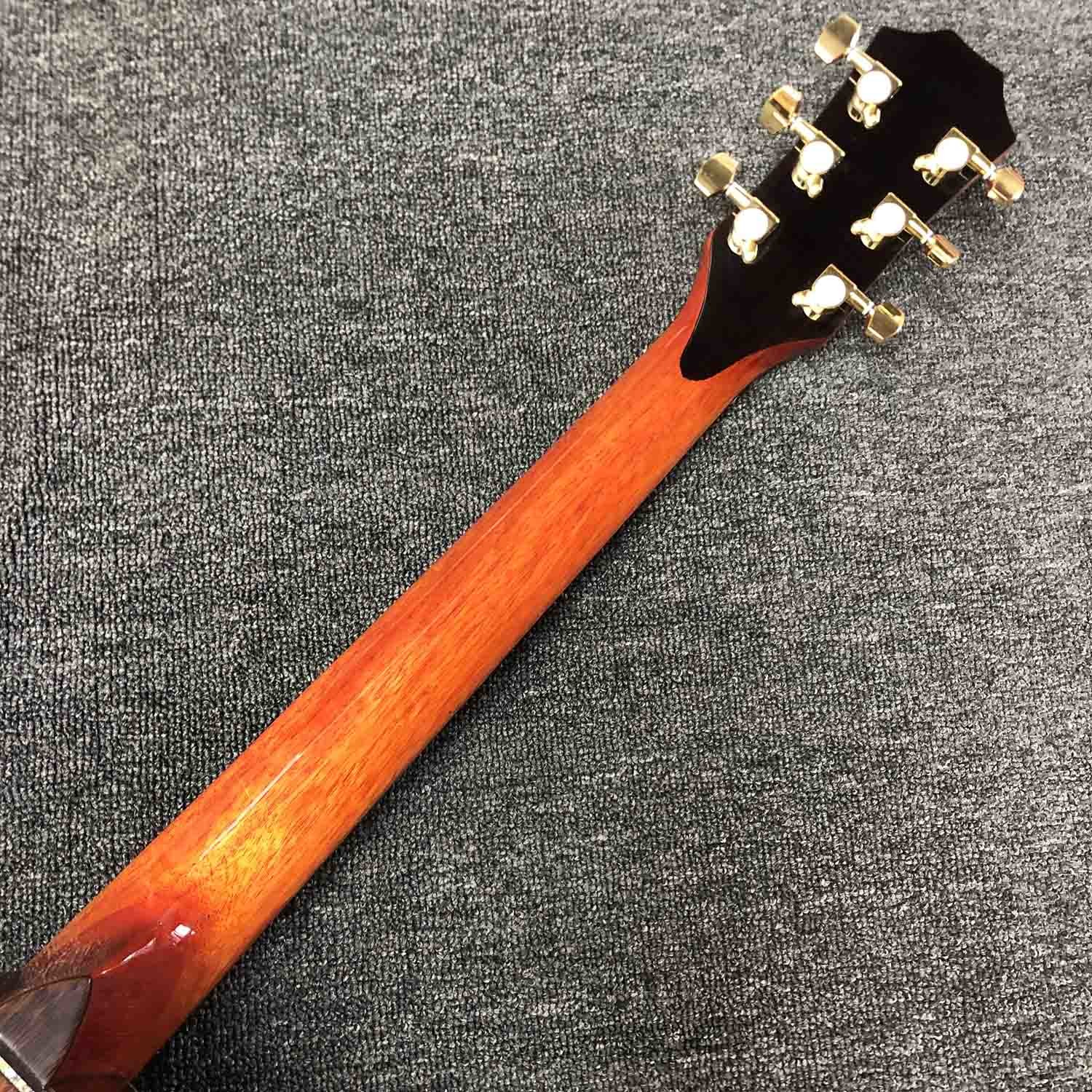 Custom Grand Solid Spruce Top Ebony Fingerboard Cutaway Arm Rest Abalone Inlays Acoustic Guitar with Open Tuner in Cherr