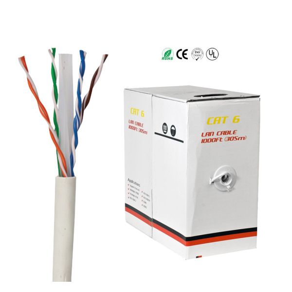 UTP RJ45 1000ft Cat 6 Flat Ethernet Cable White Color For Computer