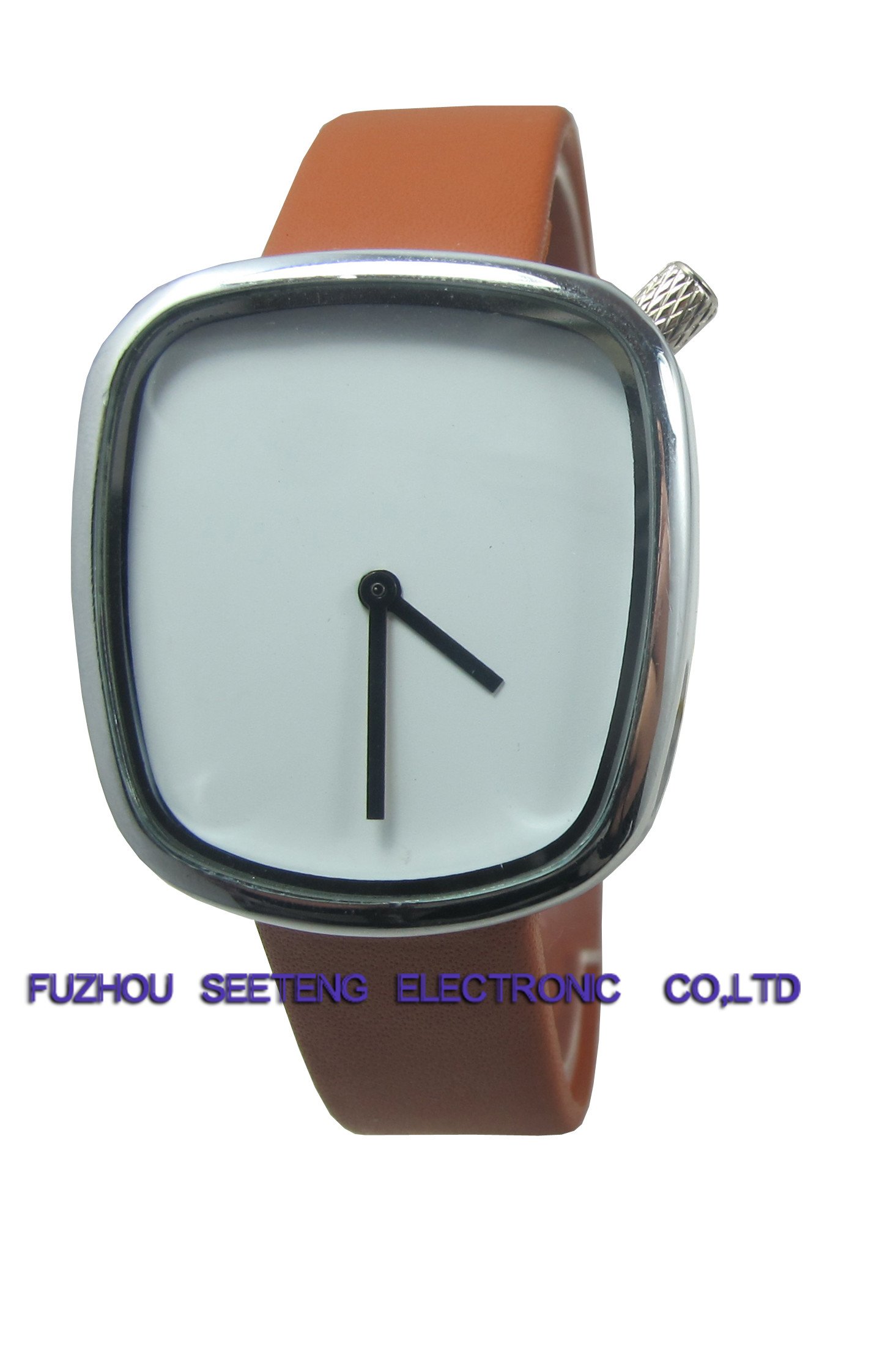 PU leather band square alloy case simple clean dial wrist watch for young men
