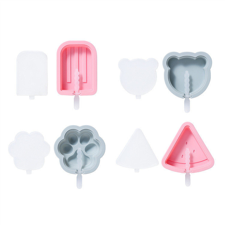 Kids Cartoon Popsicle Molds - 4 Pack, 10-Cavity Food-Grade Silicone Ice Pop Cream Molds, With Reusable Sticks, Non-Stick Flat Design, Easy Release,