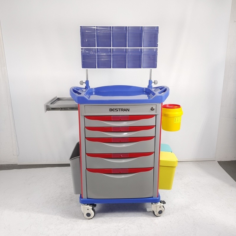 Mobile ABS Anaesthetic Trolley Cart Hospital Workstation 5 Drawers With Dividers