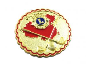China Brass stamped with soft enamel ,plating gold size 25mm dia , with butterfly clutch on sale