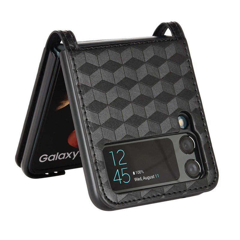 Shockproof Luxury Square Leather Phone Case For Samsung Galaxy Z Flip 4 Back Bumper