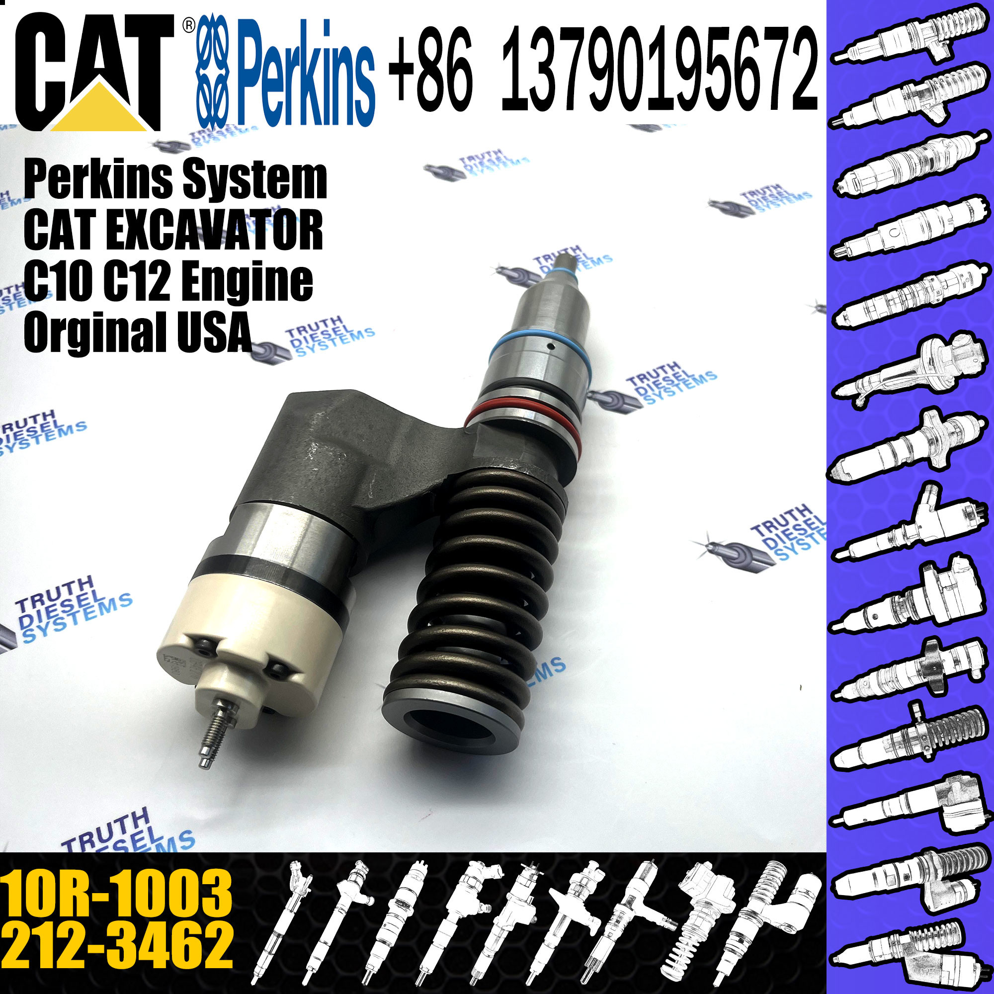 Huida C12 engine fuel injector 212-3468 10R-1258 223-5328 10R-1003 with genuine packing