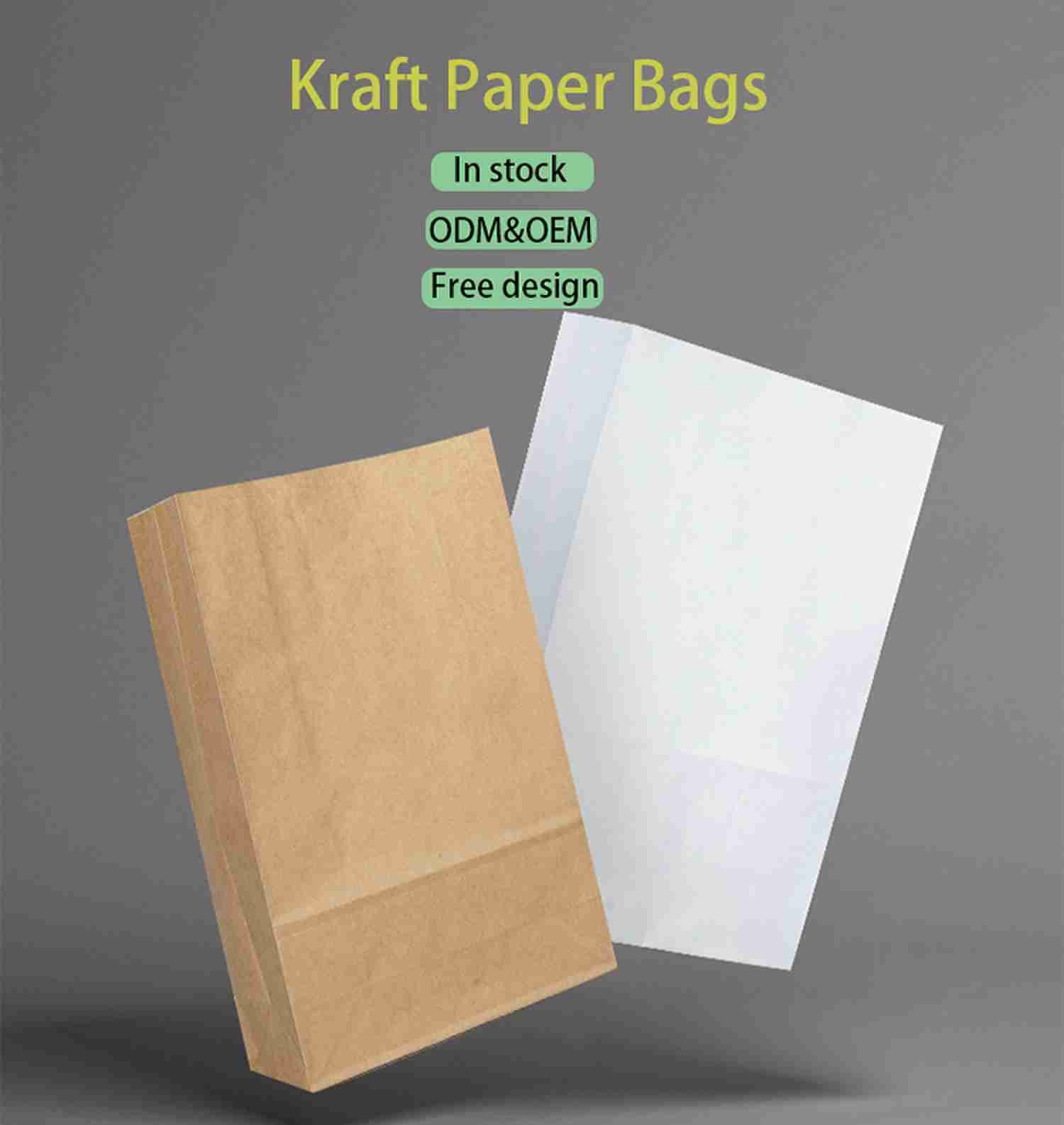 80gsm 90gsm Flat Handle Cookie Coffee Takeaway Brown Kraft Paper Food Bags For Restaurant