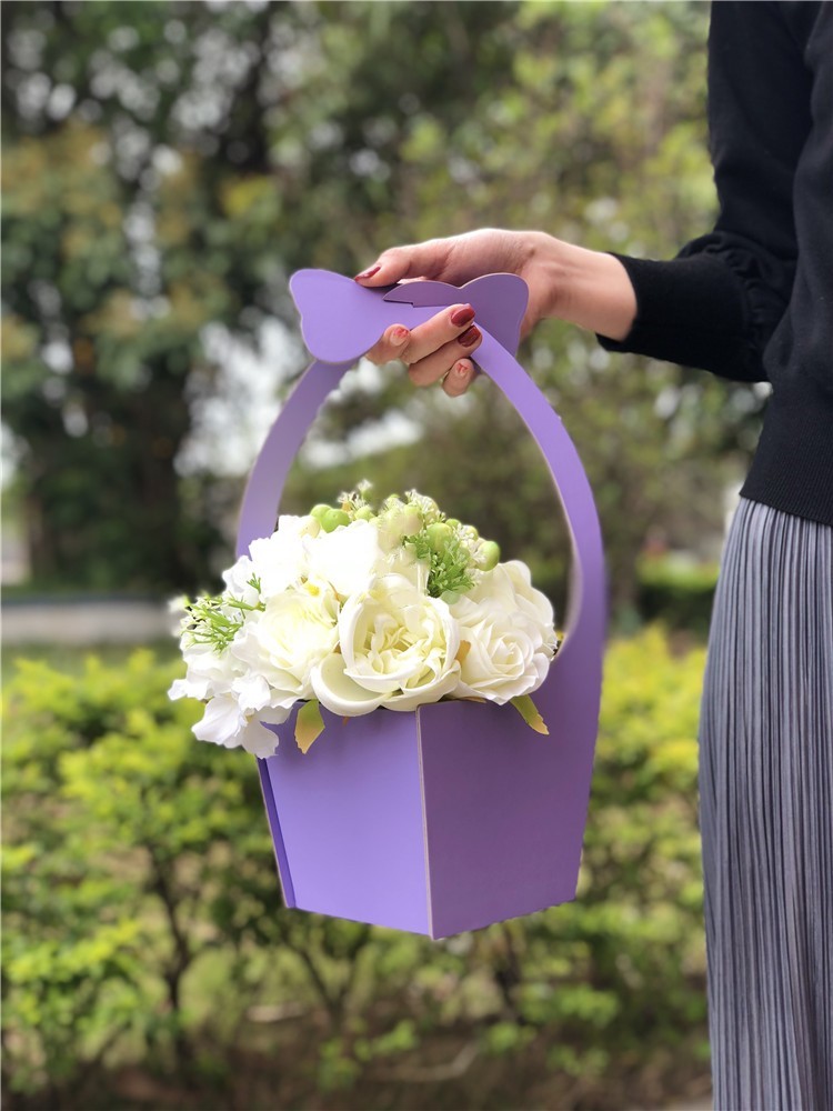 Fresh Rose Packaging Made Easy Custom Foldable Hanging Florist Bouquet Box with Handle