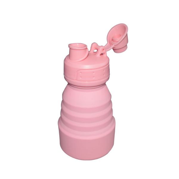 Outdoor Sports Folding Silicone Water Bottle 500ml Pink Thermal Insulation With Lid