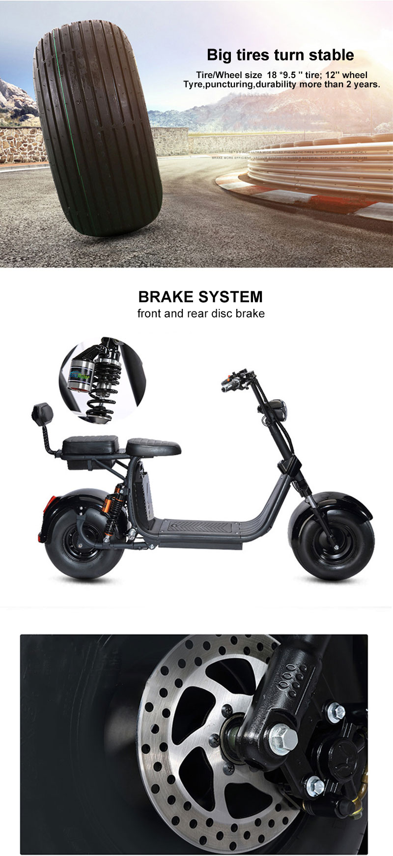 EcoRider 2 wheel electric scooter 1500w brushless hub motor with big fat tire and EEC certificate