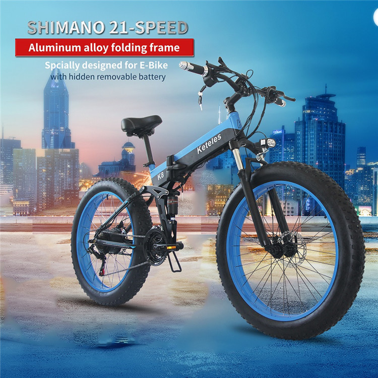 1kw Fat Tire Folding Electric Bike , Carbon Fiber E Bike 45km Electric Mode