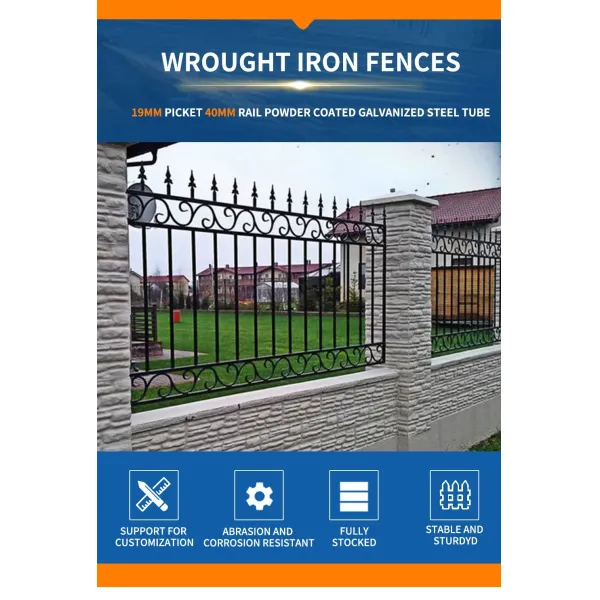 Galvanized Steel Picket Fence Wrought Black Iron Fence Garden Use
