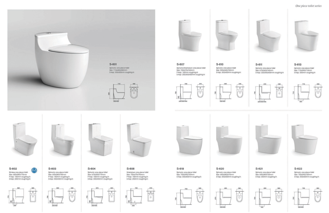Front view of ALLWELL two piece white ceramic toilet