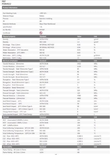 PDR4922 PBT Raw Material UV And Weather Resistance With Surface Finish