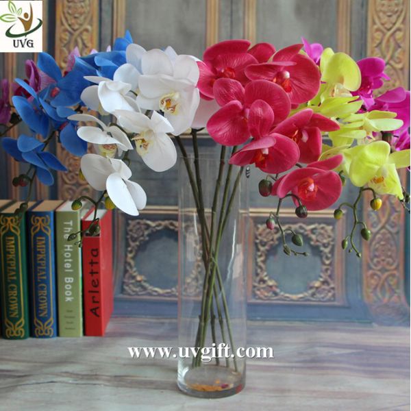UVG Factory direct PU orchids artificial flower arrangements with vase for wedding bouquet