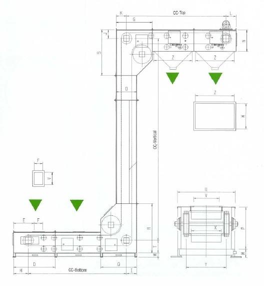 Z Type Bucket Conveyor , Steel Bucket Elevator For Coffee / Powder / Rice Milling
