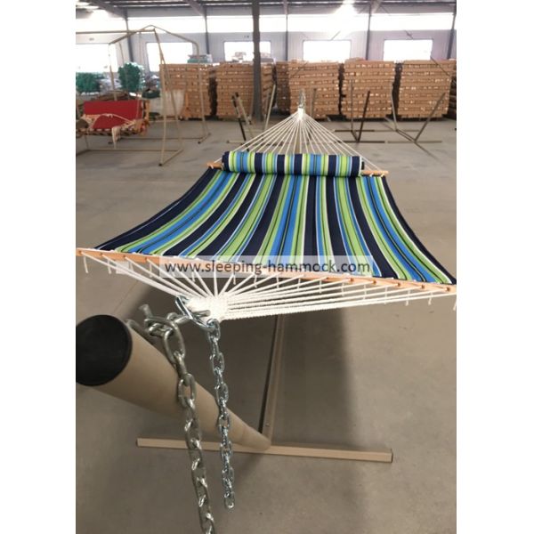 Woven Quilted Fabric Hammock With Pillow Long Bolster Green Blue White Stripe