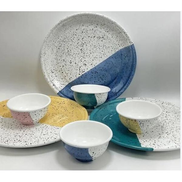 Enamel Tableware Half-Color Speckled Mugs, Trays and Bowl Sets for Camping