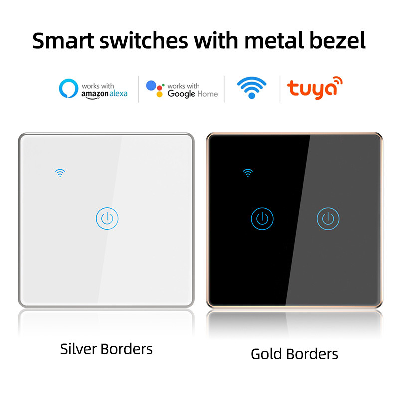 Tuya Wifi Smart Timer Switch Manufacturer Eu Standard 2 gang Led Sensor Light Voice Control Touch