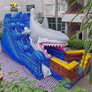 Quality Blue Shark Inflatable Water Slide Bounce House For Birthday Celebrations wholesale