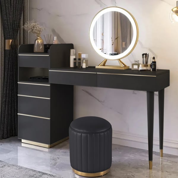 Bedroom Dressing Table Modern Dresser Desk with LED Mirror and MDF Panel Drawers