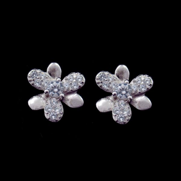 Chenqi Sterling Silver Stud Earrings Whale Hollow Cubic Zirconia For Ladies