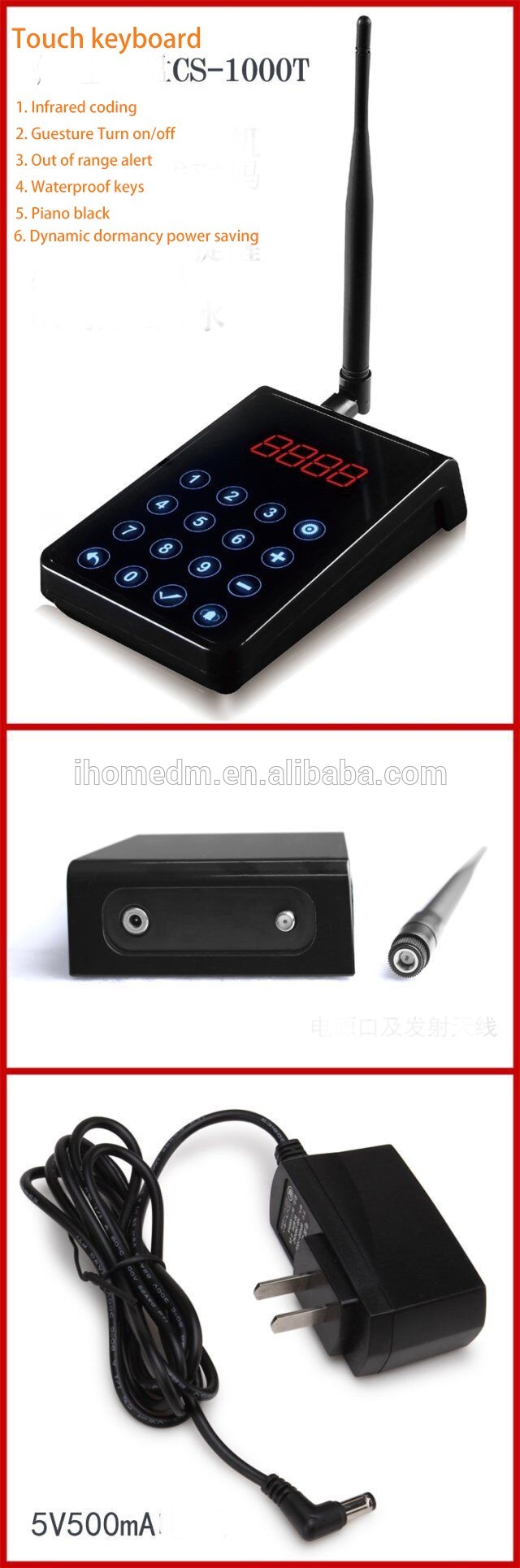 2018 hot sales anti fall restaurant and kitchen wireless pager system transmitter with 10 red digital coaster pagers