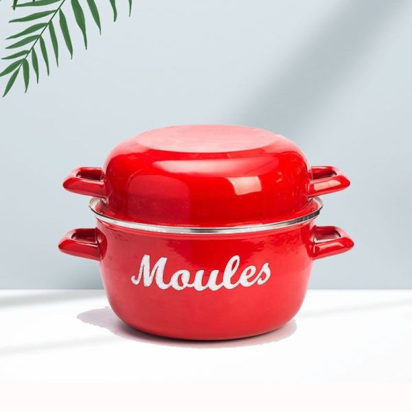Customized Carbon Steel Enamel Mussel Pot Seafood Pot For Professional Kitchens