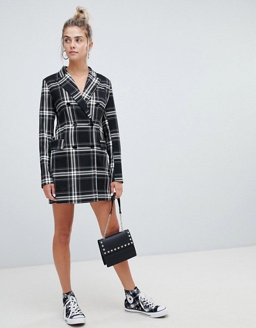 China OEM high quality girls multi check print blazer dress on sale