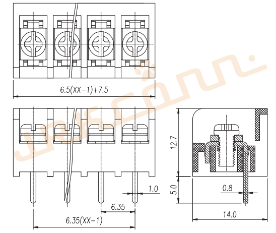 6.35mm Barrier Terminal Blocks JRK16 Barrier Strip Terminal Block Screw Type Terminal Blocks