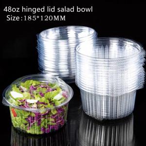 China PET Hinged Plastic Food Packing Box 500ml Disposable Salad Bowls With Lids on sale